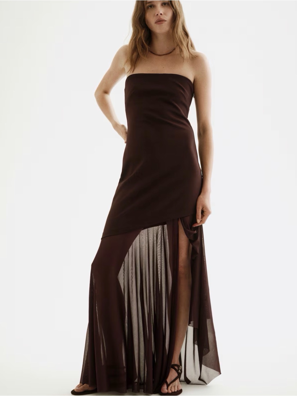 H&M Dual Fabric Bandeau Dress In Dark Brown Xxl Nwt
